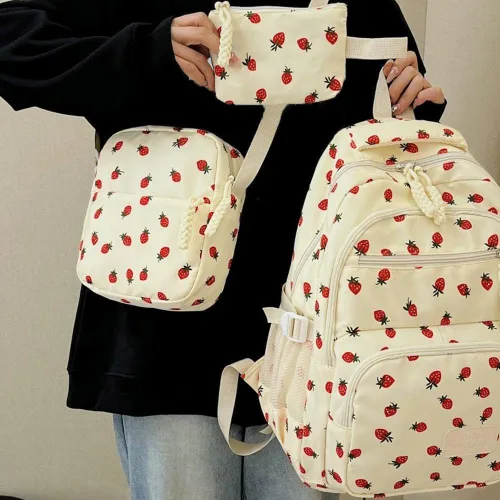 Vista 6 de Juego de 3 bolsas de mochila con lazo, lindo juego de mochila kawaii estética mochila con lazo con organizador integrado, Blanco, Tamaño único