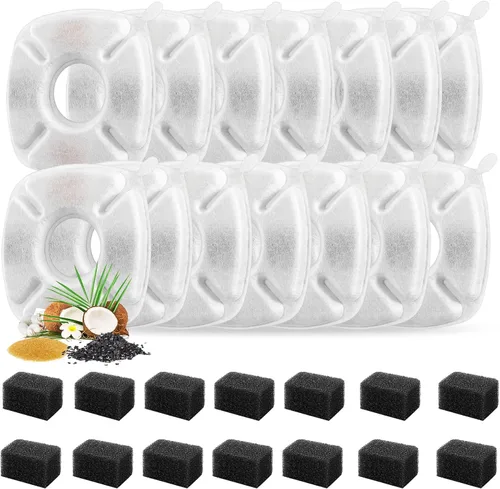 Vista 10 de 8 piezas de filtros de repuesto para fuente de gato, 4 paquetes de filtros de repuesto para fuente de agua para gatos con 4 paquetes de esponjas