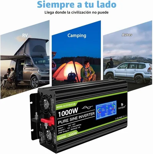 Vista 5 de Novopal Inversor de corriente de onda sinusoidal pura de 1000 W, convertidor de corriente de 12 V CC a 110 V/120 V CA, 4 salidas de CA, inversor