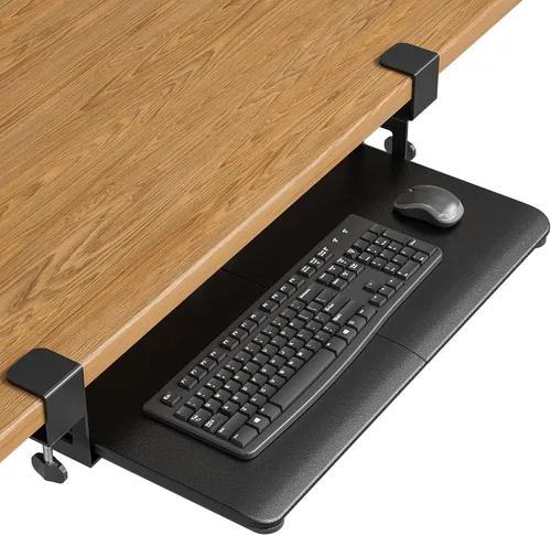 Vista 11 de BONTEC Bandeja para teclado debajo del escritorio, plataforma extraíble Negro