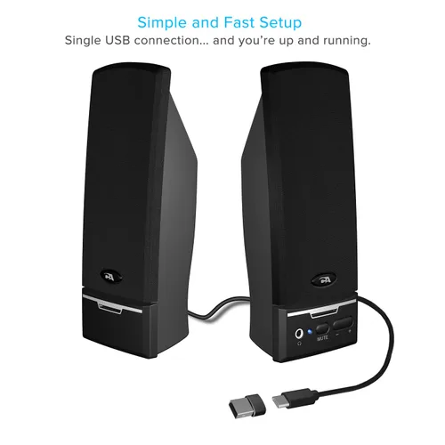 Vista 5 de Cyber Acoustics CA-2014USB 2.0 Multimedia Desktop Computadora Altavoces, Compatible con Dispositivos USB C o A, Adaptador Incluido