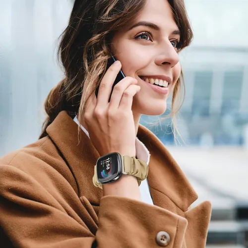Vista 5 de Bandas elásticas compatibles con Fitbit Sense/Sense 2/Versa 3 / Versa 4 para mujer, paquete de 4 correas elásticas de repuesto de nailon elástico