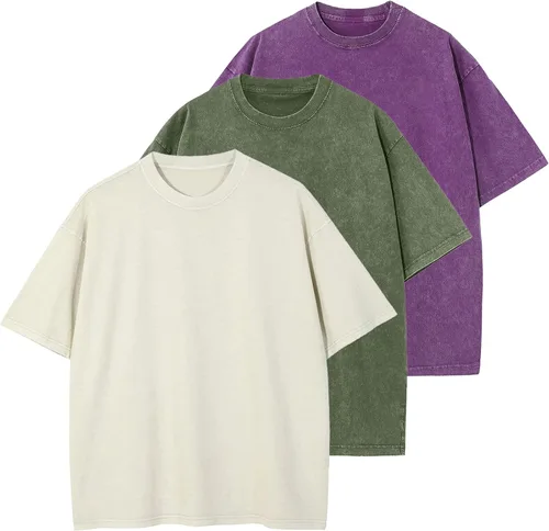 Vista 16 de Camisetas de algodón para hombre, de gran tamaño, unisex, de manga corta, casual, holgada, de lavado, unicolor, básicas A-Negro