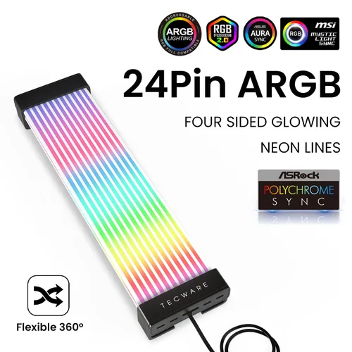 Vista 2 de TECWARE Kit de cubierta de cable RGB Flex Compatible con placa base de 24 pines y GPU de 8 pines/16 pines Extensión de cable PSU ARGB