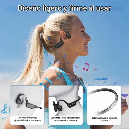 Vista 5 de Auriculares de Conducción Ósea, Auriculares de Oído Abierto Inalámbricos Bluetooth 5.4 con Micrófono, Auriculares IPX6 Impermeables para Deportes