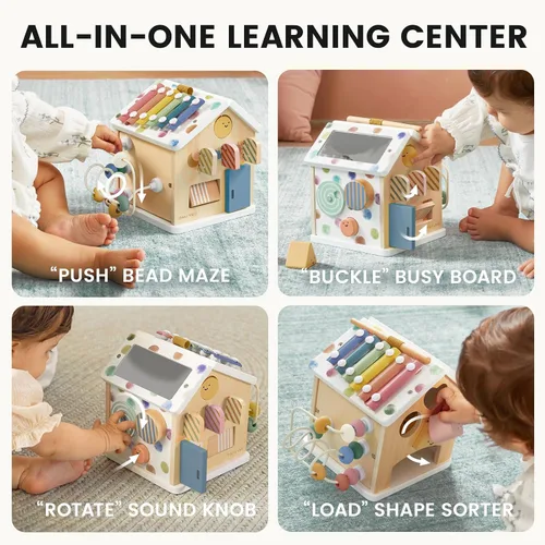 Vista 4 de Tiny Land Cubo de actividades de madera 9 en 1, juguete educativo para Morandi