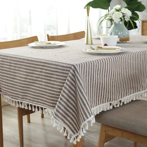 Vista 8 de Mantel cuadrado de lino y algodón con borlas a rayas, resistente a las arrugas, para cocina, comedor, decoración de mesa del hogar