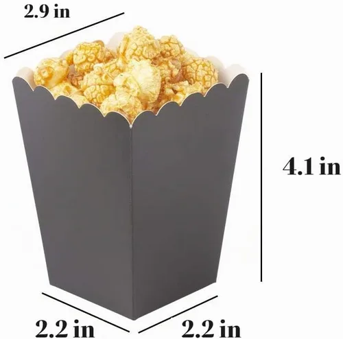 Vista 2 de Mini cajas de palomitas de maíz negras, paquete de 36 soportes desechables de papel para palomitas de maíz, recipientes para cumpleaños, bodas Negro