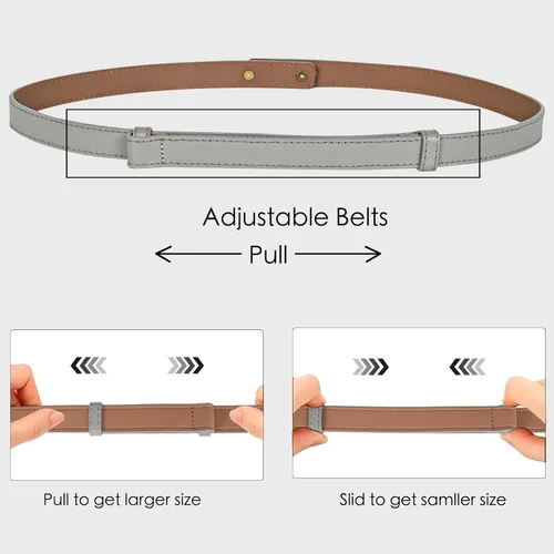 Vista 78 de Cinturón de cuero clásico con hebilla de metal para mujer con vestido de jeans