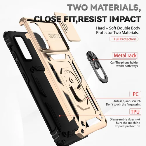 Vista 3 de Funda para Galaxy S20 5G, Samsung S20 SM-G981U con protector de pantalla de vidrio templado y cubierta de cámara deslizante, anillo magnético