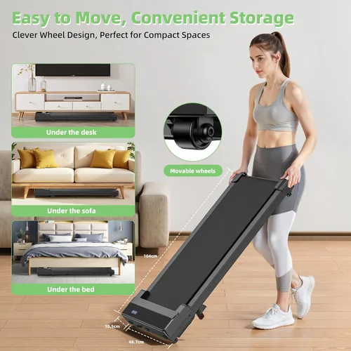 Vista 7 de Walking Pad Treadmill with 5% Incline - Under Desk Running Machine Mat Pads for Home Office Portable Small Compact Quiet Flat Indoor Magnetic Negro