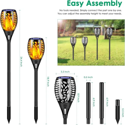 Vista 4 de TomCare Paquete de 6 antorchas de llamas parpadeantes para exteriores, luces decorativas de jardín, alimentadas por energía solar, iluminación
