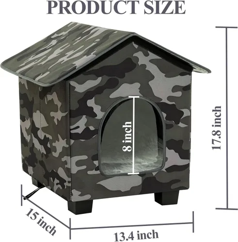 Vista 6 de Casa para gatos con calefacción al aire libre, casa elevada y aislada resistente a la intemperie para exteriores, refugio para gatos con almohadilla
