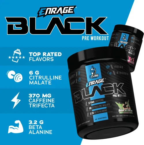 Vista 3 de eFlow Nutrition Enrage Black Suplemento preentrenamiento de alto estimulante – Polvo de preentrenamiento para aumentar la energía, las bombas