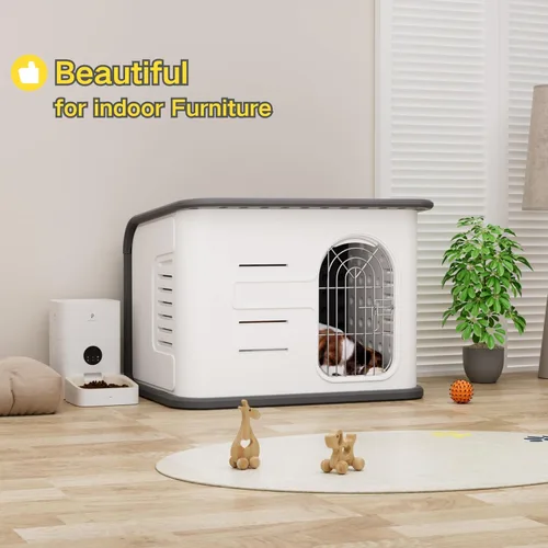Vista 4 de Casa para perros de plástico de doble pared para interiores y exteriores, casa aislada de doble refuerzo impermeable para perros pequeños, cobertizo