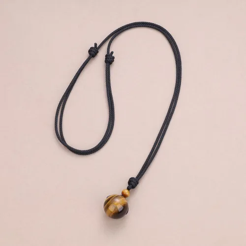 Vista 6 de COAI Collar con colgante de piedra de obsidiana brillante de plata con cuentas redondas