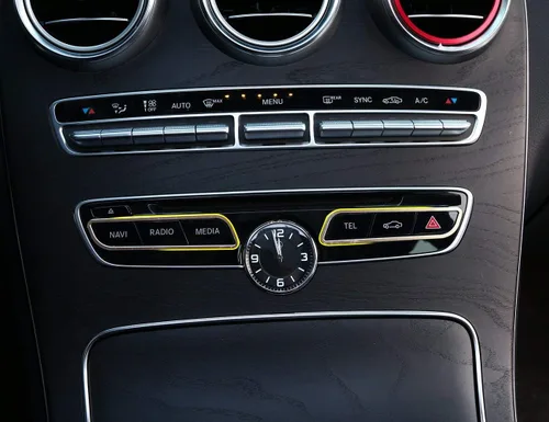 Vista 3 de YIWANG Aluminum Alloy Central Control Features Decorative Frame Button Trim 2pcs for Mercedes Benz W205 C-Class 2015 2016 E Class W213 E200l Gold