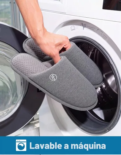 Vista 8 de EverFoams Pantuflas de punto de algodón para hombre con espuma Gris