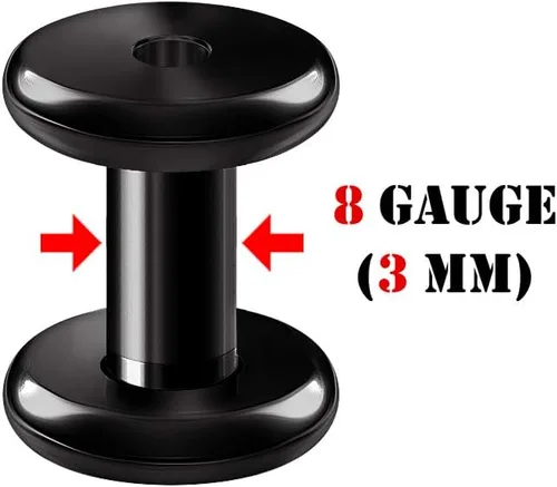 Vista 2 de Big GAUGES Par de dilatadores de acero quirúrgico 316L negro anodizado túnel piercing joyería ensanchador de oreja redondeado tapones pendiente