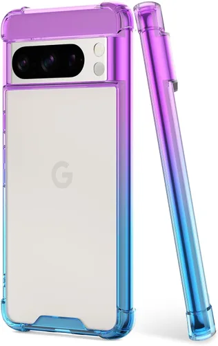 Vista 8 de Funda para Google Pixel 8 Pro, funda transparente con bonito degradado para teléfono, TPU reforzado, parte trasera de policarbonato duro, funda