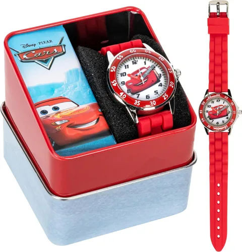 Vista 5 de Disney Reloj para enseñar la hora a niños CZ1009 Cars Rayo McQueen Reloj circular con correa de hule roja
