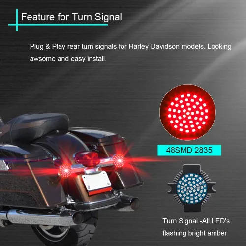 Vista 2 de SUNPIE Luces LED para Motocicleta Intermitentes Luz de Reversa 1156 Rojo Compatible con Harley Davidson Electra Glide Road King Heritage Softail