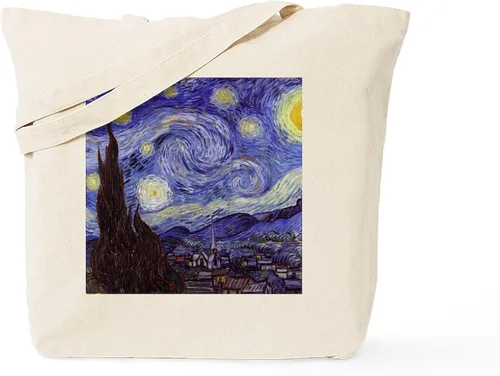 Vista 14 de CafePress The Starry Night by Vincent Van Gogh - Bolsa de lona reutilizable de lona beige, Caqui, S