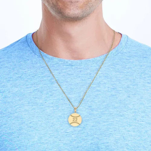 Vista 4 de Collar de béisbol y softbol con certificado de oro amarillo de 10 quilates con su nombre y número