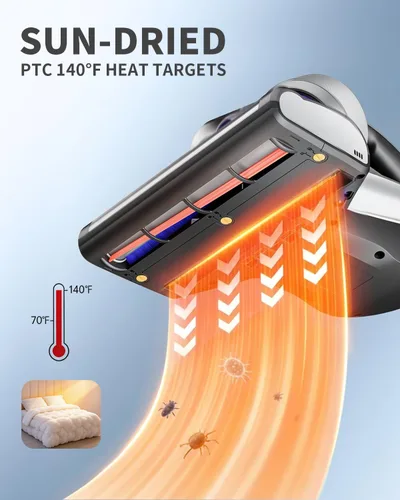 Vista 4 de Jimmy Aspiradora de colchón, aspiradora de cama antialergénica con luz UV-C y tecnología de alta temperatura, aspiradora portátil de 14 kPa y 480 W