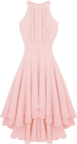 Vista 5 de iEFiEL - Vestido de gasa para mujer con cuello halter sin mangas y cuello alto y corto