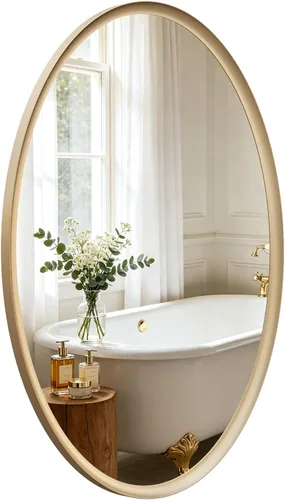 Vista 20 de Black Oval Bathroom Mirrors for Over Sink 24x32 Inch Oblong Vanity Mirror, Crystal-Clear HD Glass, Rust-Proof Aluminum Frame, Inner-Curved Decor