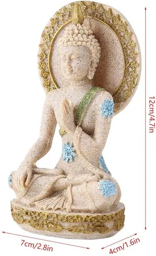 Vista 2 de Eujgoov - Estatua de bodhisattva de piedra arenisca Fengshui, estatua de Buda de piedra arenisca para el hogar, decoración de hotel, adorno