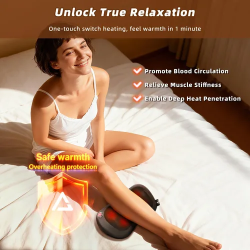 Vista 4 de Zenopax Shiatsu Masajeador de cuello y espalda con calor, almohada eléctrica recargable inalámbrica para aliviar el dolor muscular, amasamiento