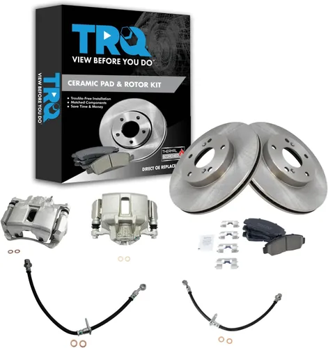 Vista 27 de TRQ Juego de pastillas de freno delanteras y rotores de cerámica, pinzas, mangueras, compatibles con Honda Odyssey 2005-2010