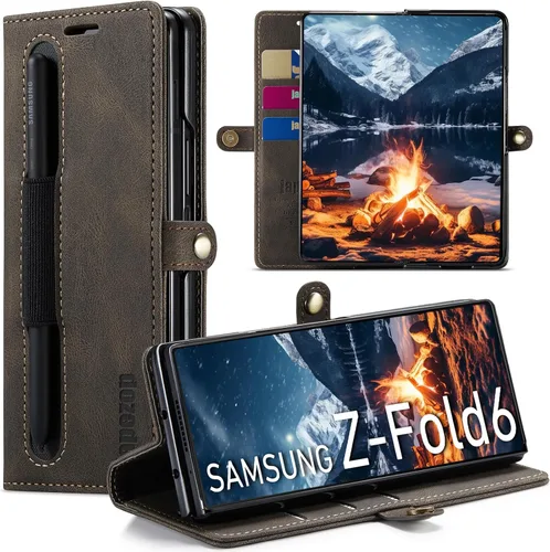 Vista 19 de Funda tipo cartera para Samsung Galaxy Z Fold 3 con soporte para bolígrafo S, color negro