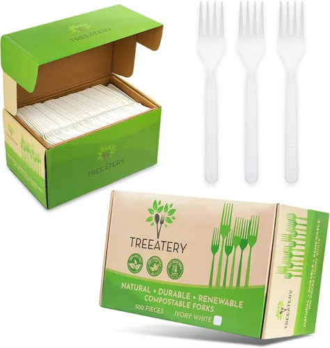 Vista 10 de Juego de cubiertos compostables, utensilios compostables a base de plantas, cubiertos compostables aptos para lavavajillas, cubiertos desechables