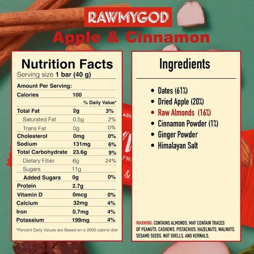 Vista 4 de RAWMYGOD Barras de Frutas y Nueces, Sin Gluten, Veganas, Sin Azúcar Añadida
