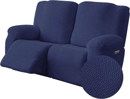 Vista 8 de Genina Funda para Silla Reclinable, Fundas Elásticas para Sillas Reclinables, Fundas para Sofá Reclinable con Rayas Jacquard, Fundas para Sofá