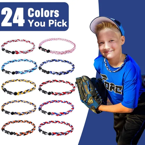 Vista 5 de Paquete de 12 Collares de Béisbol de 18 Pulgadas, Regalo de Equipo para Fanáticos de Béisbol, Diseño de Cuerda Tornado de Titanio Triple Trenzado