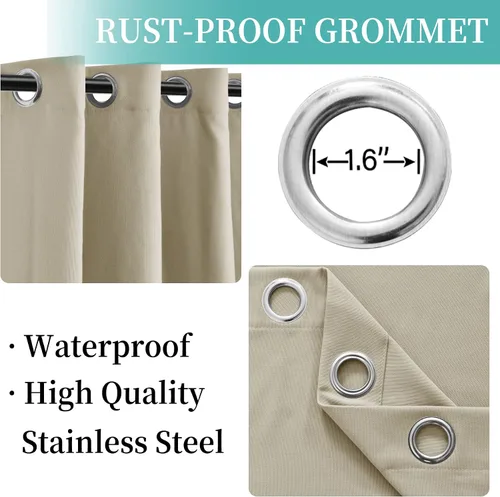 Vista 3 de Macochico Cortinas impermeables para patio al aire libre, cortinas opacas con aislamiento térmico, cortinas resistentes al viento para puerta Beige