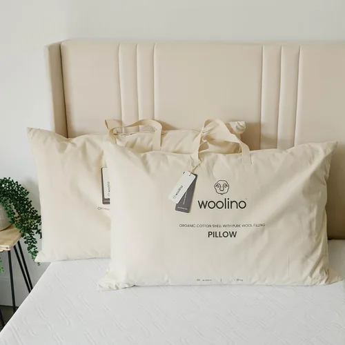 Vista 7 de Almohada de Lana Premium Woolino, Relleno de Lana 100% Transpirable y Funda de Algodón Orgánico, Inserto de Almohada y Funda Acolchada Lavable