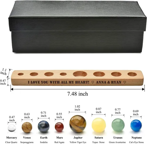 Vista 3 de Personalized Master Grabado gratuito Sistema solar personalizado 8 planetas hecho a mano bolas de piedras preciosas naturales con soporte de madera