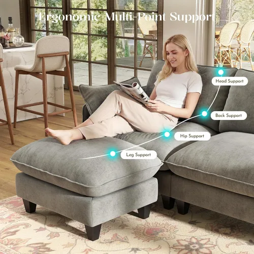 Vista 6 de WorthFurni Sofá modular modular de 105 pulgadas con asiento profundo, sofá nube en forma de L con cojines de gran tamaño y otomanas móviles, sofás