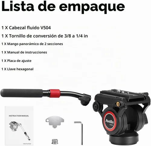 Vista 9 de Avella V504 Cabezal fluido de trípode de video con placa de liberación