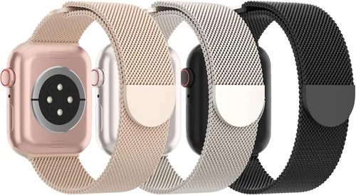Vista 16 de Paquete de 3 correas de malla metálica compatibles con Apple Watch de 1.496 in 1.575 in 1.614 in 1.654 in 1.732 in 1.772 in 1.811 in 1.929 in