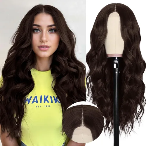 Vista 18 de NAYOO Peluca larga ondulada rubia ombré para mujer, de 26 pulgadas, parte media, rizada, ondulada, de aspecto natural, fibra sintética resistente al