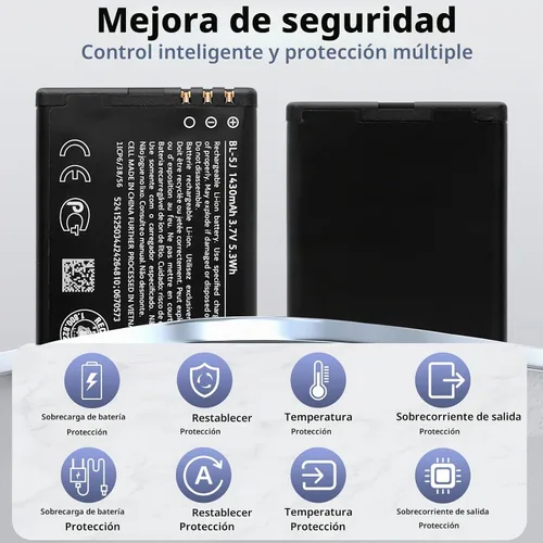 Vista 6 de BL-5J - Batería de repuesto para Nokia N900 5230 Lumia 520 521 525 con kit de herramientas técnicas.