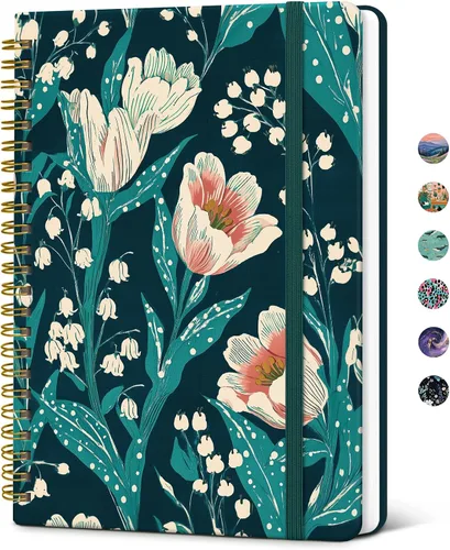 Vista 23 de Taja Cuaderno de Diario en Espiral con Líneas para Mujeres, A5 Lindo Cuaderno de Tapa Dura con Rayas Universitarias para Trabajo y Toma de Notas