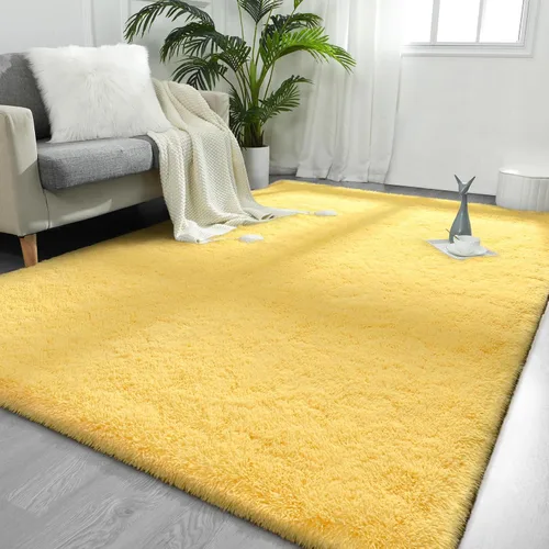 Vista 10 de FlyDOIT Alfombras grandes para sala de estar, 4 x 6 pies alfombra peluda beige con efecto tie-dye, alfombras mullidas suaves, alfombras peludas