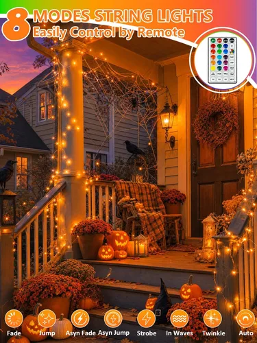 Vista 3 de Serie de luces LED RGB parpadeantes que cambian de color, funciona con pilas, para decoración de interiores y exteriores, con temporizador y control